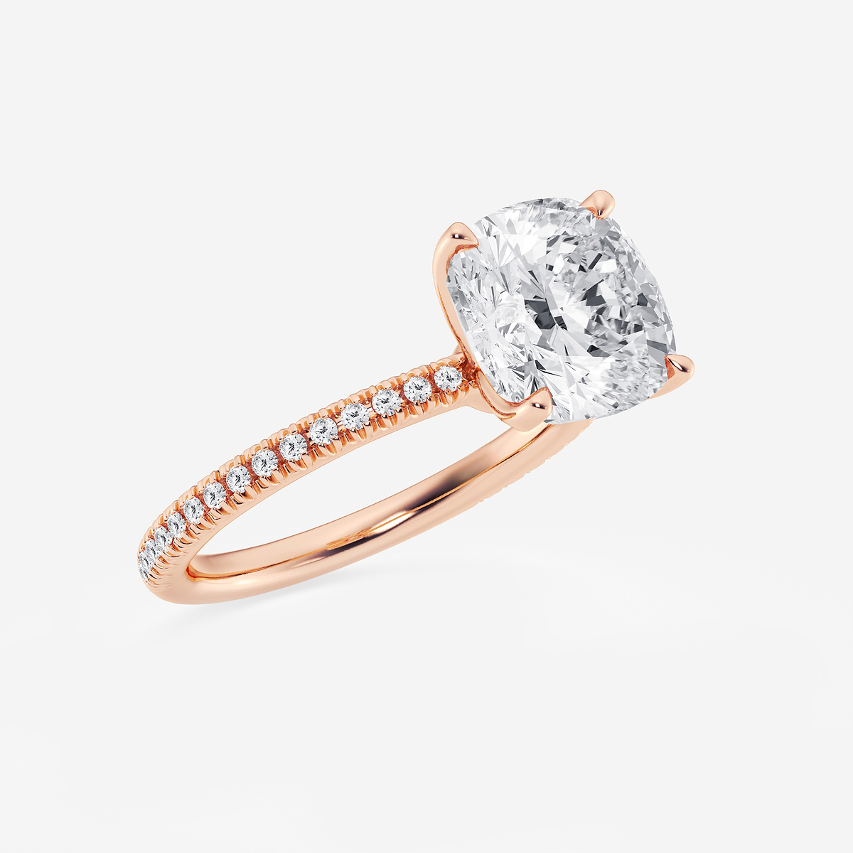 Additional Image 1 for  3 1/5 ctw Cushion Lab Grown Diamond Scalloped classic Pave Solitaire Engagement Ring with Side Stones