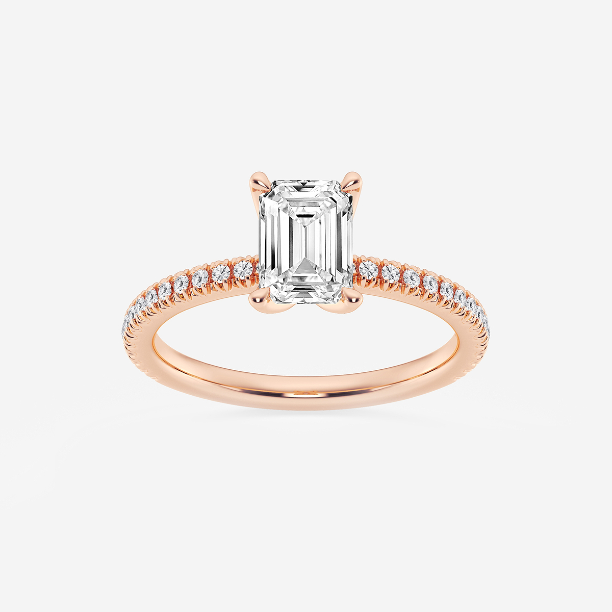 1 1/6 ctw Emerald Lab Grown Diamond Scalloped classic Pave Solitaire Engagement Ring with Side Stones