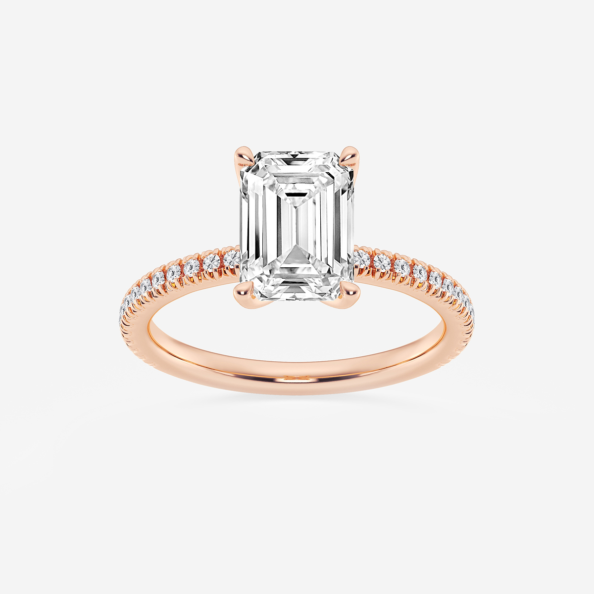 2 1/6 ctw Emerald Lab Grown Diamond Scalloped classic Pave Solitaire Engagement Ring with Side Stones