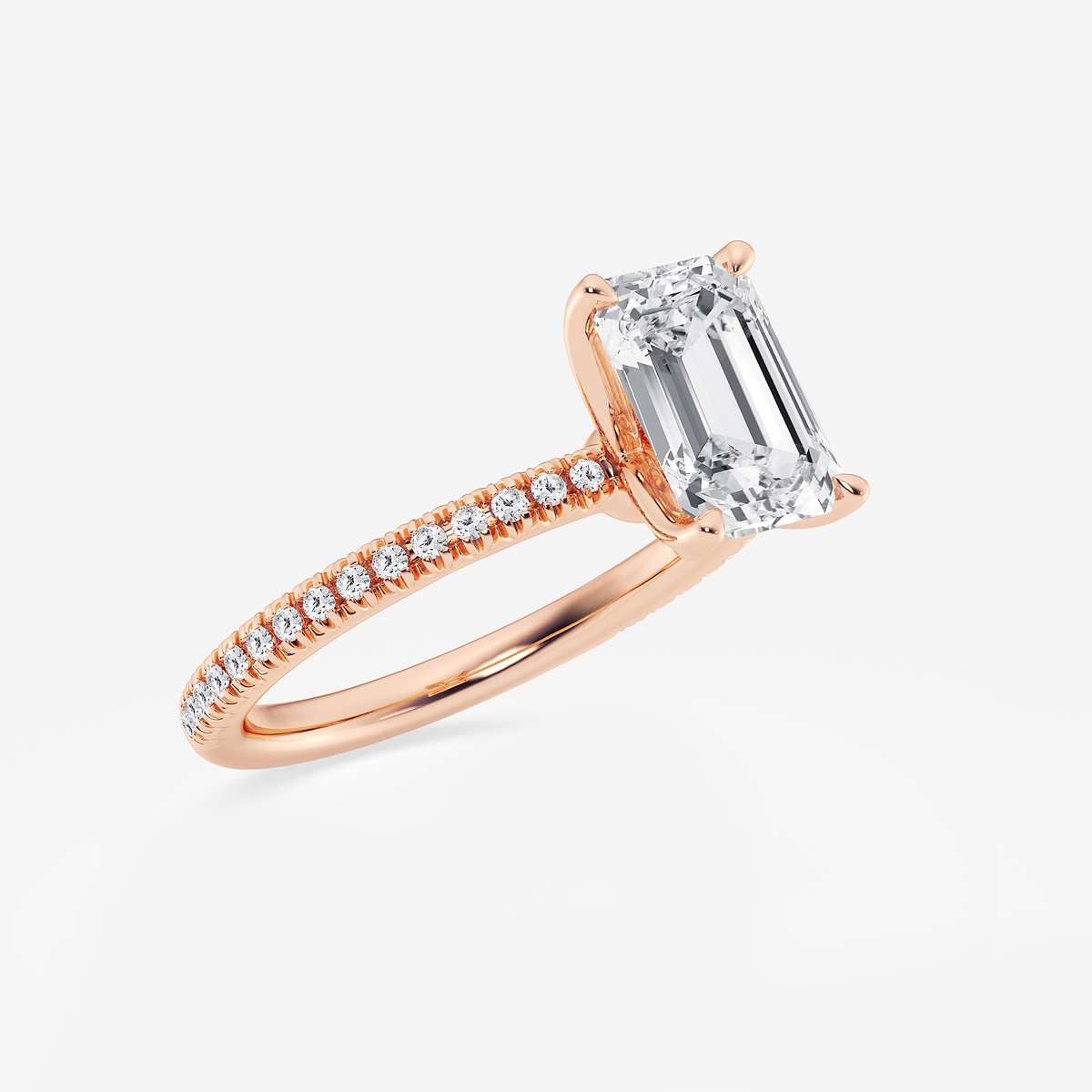 Additional Image 1 for  2 1/6 ctw Emerald Lab Grown Diamond Scalloped classic Pave Solitaire Engagement Ring with Side Stones