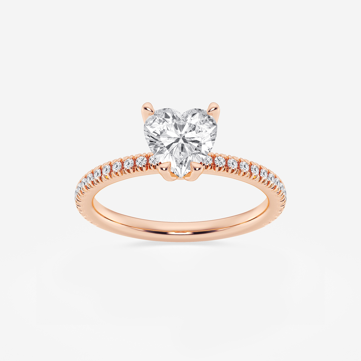 1 1/6 ctw Heart Lab Grown Diamond Scalloped classic Pave Solitaire Engagement Ring with Side Stones
