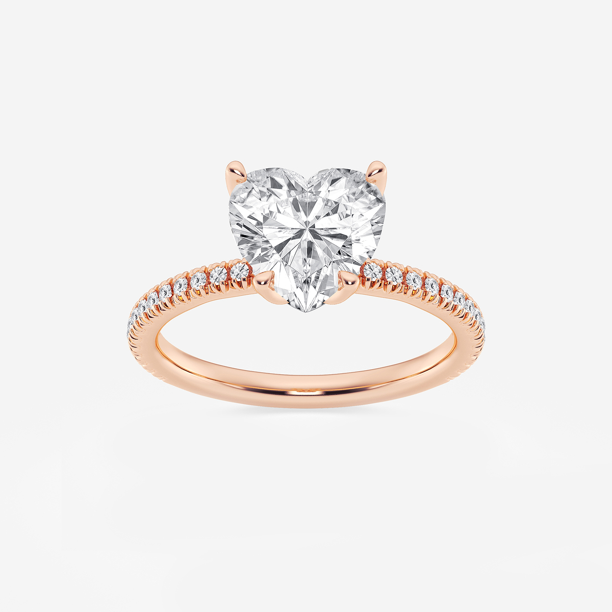 2 1/6 ctw Heart Lab Grown Diamond Scalloped classic Pave Solitaire Engagement Ring with Side Stones