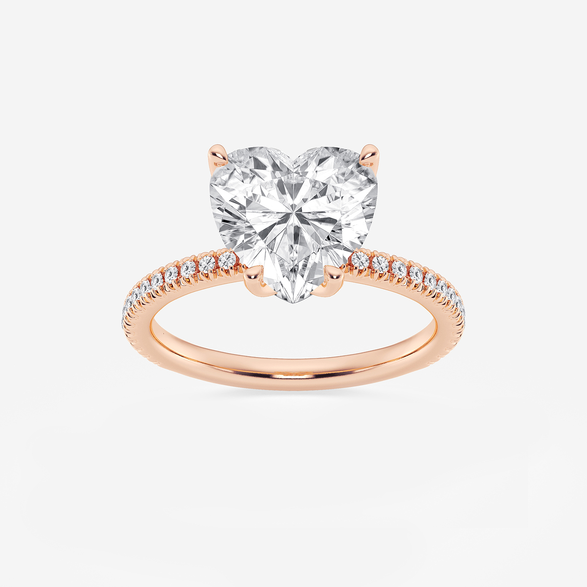 3 1/5 ctw Heart Lab Grown Diamond Scalloped classic Pave Solitaire Engagement Ring with Side Stones