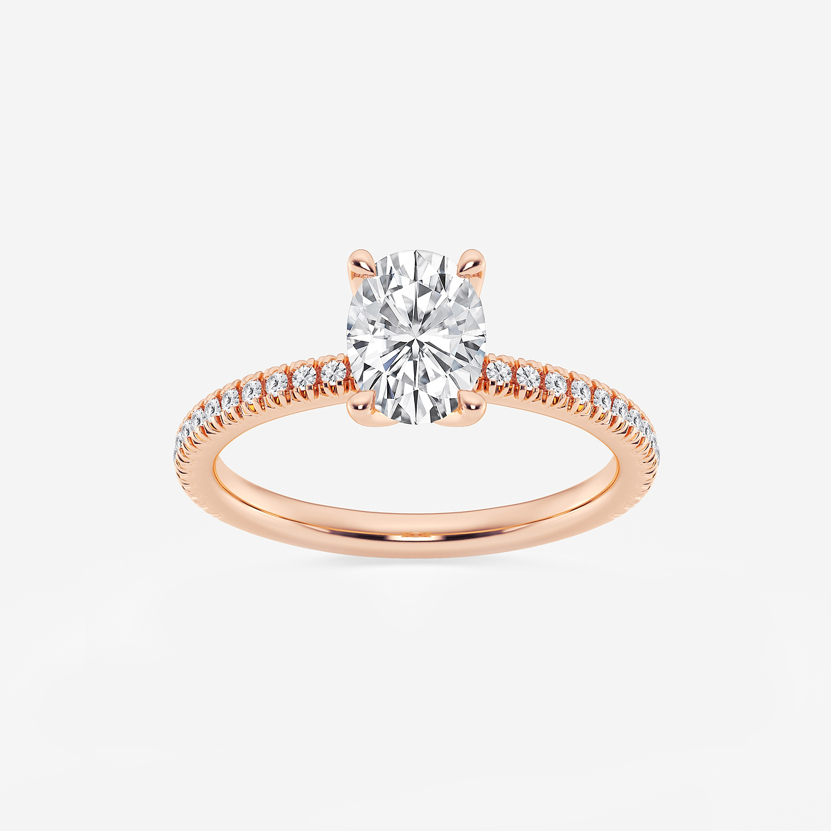 1 1/6 ctw Oval Lab Grown Diamond Scalloped classic Pave Solitaire Engagement Ring with Side Stones