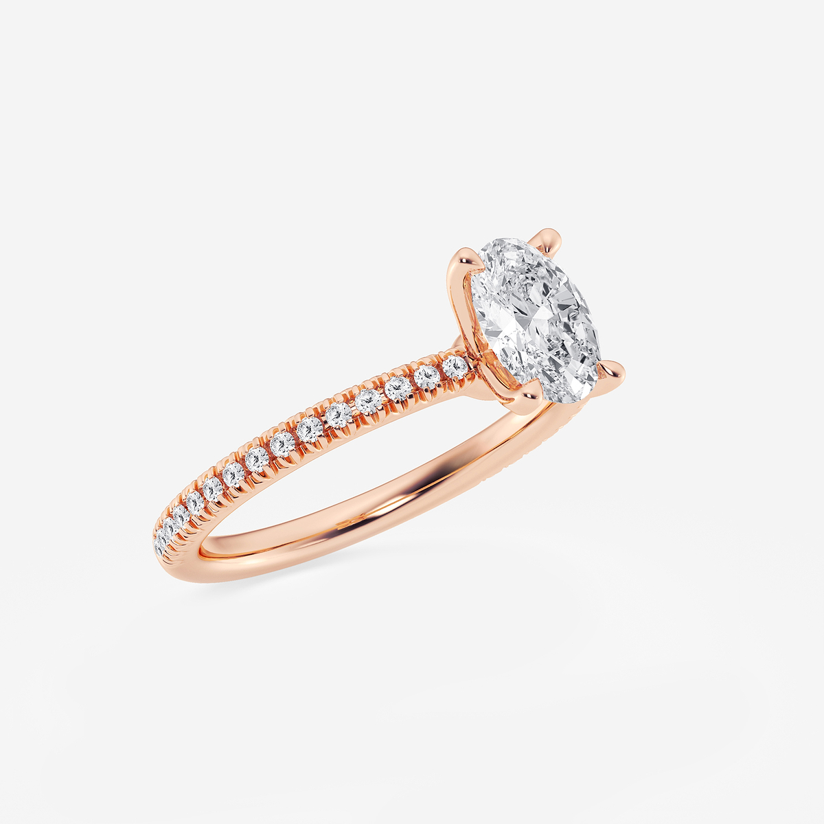 Additional Image 1 for  1 1/6 ctw Oval Lab Grown Diamond Scalloped classic Pave Solitaire Engagement Ring with Side Stones