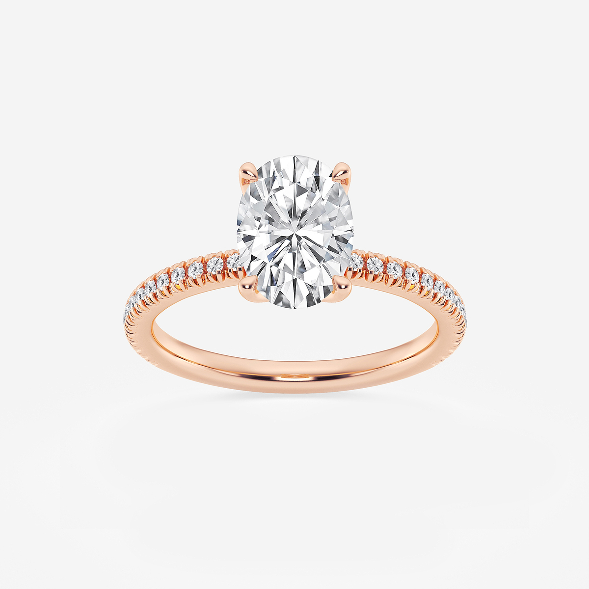 2 1/6 ctw Oval Lab Grown Diamond Scalloped classic Pave Solitaire Engagement Ring with Side Stones