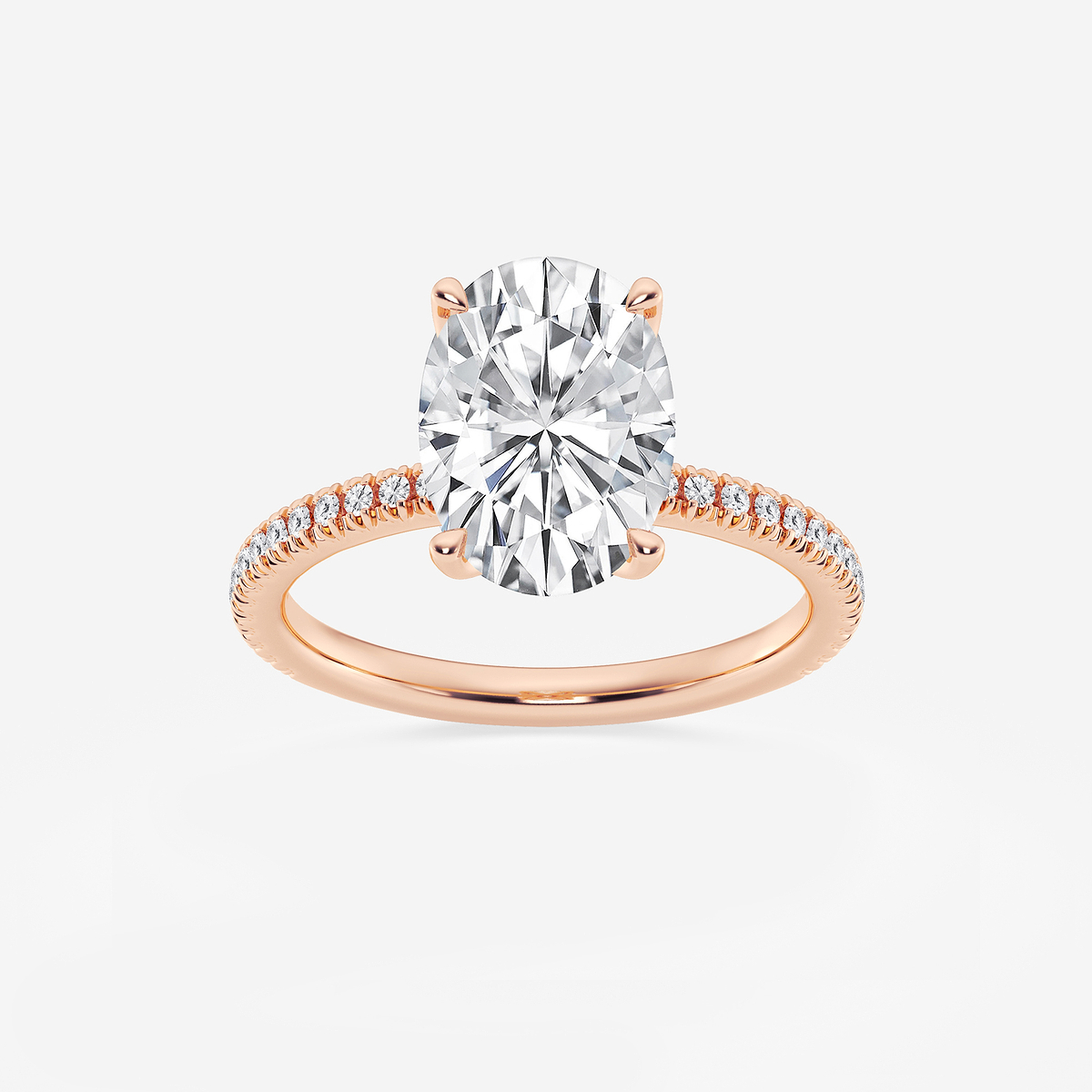 3 1/5 ctw Oval Lab Grown Diamond Scalloped classic Pave Solitaire Engagement Ring with Side Stones