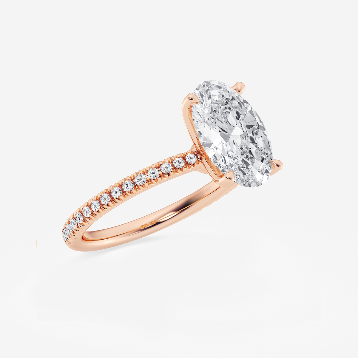 Additional Image 1 for  3 1/5 ctw Oval Lab Grown Diamond Scalloped classic Pave Solitaire Engagement Ring with Side Stones