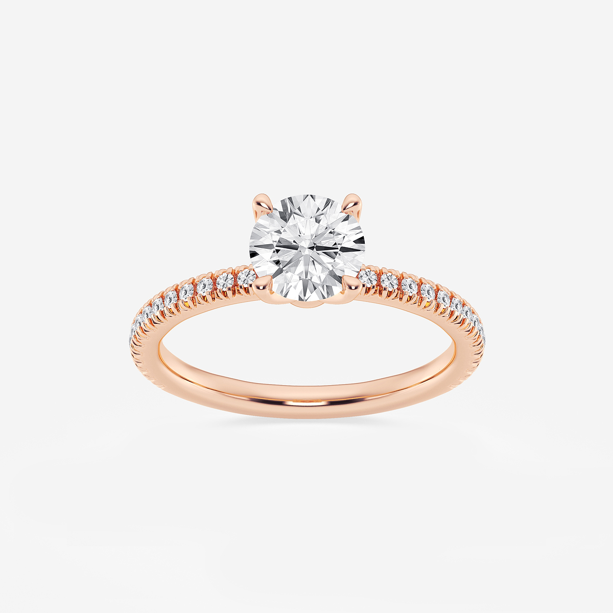 1 1/6 ctw Round Lab Grown Diamond Scalloped classic Pave Solitaire Engagement Ring with Side Stones