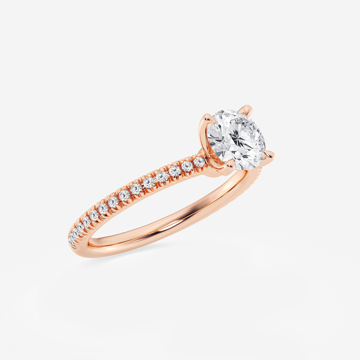 Additional Image 1 for  1 1/6 ctw Round Lab Grown Diamond Scalloped classic Pave Solitaire Engagement Ring with Side Stones