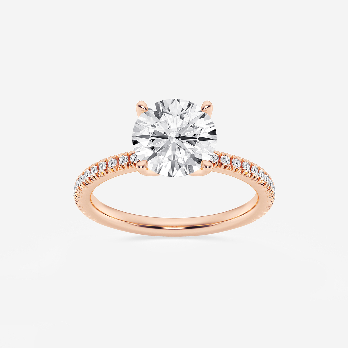 2 1/6 ctw Round Lab Grown Diamond Scalloped classic Pave Solitaire Engagement Ring with Side Stones