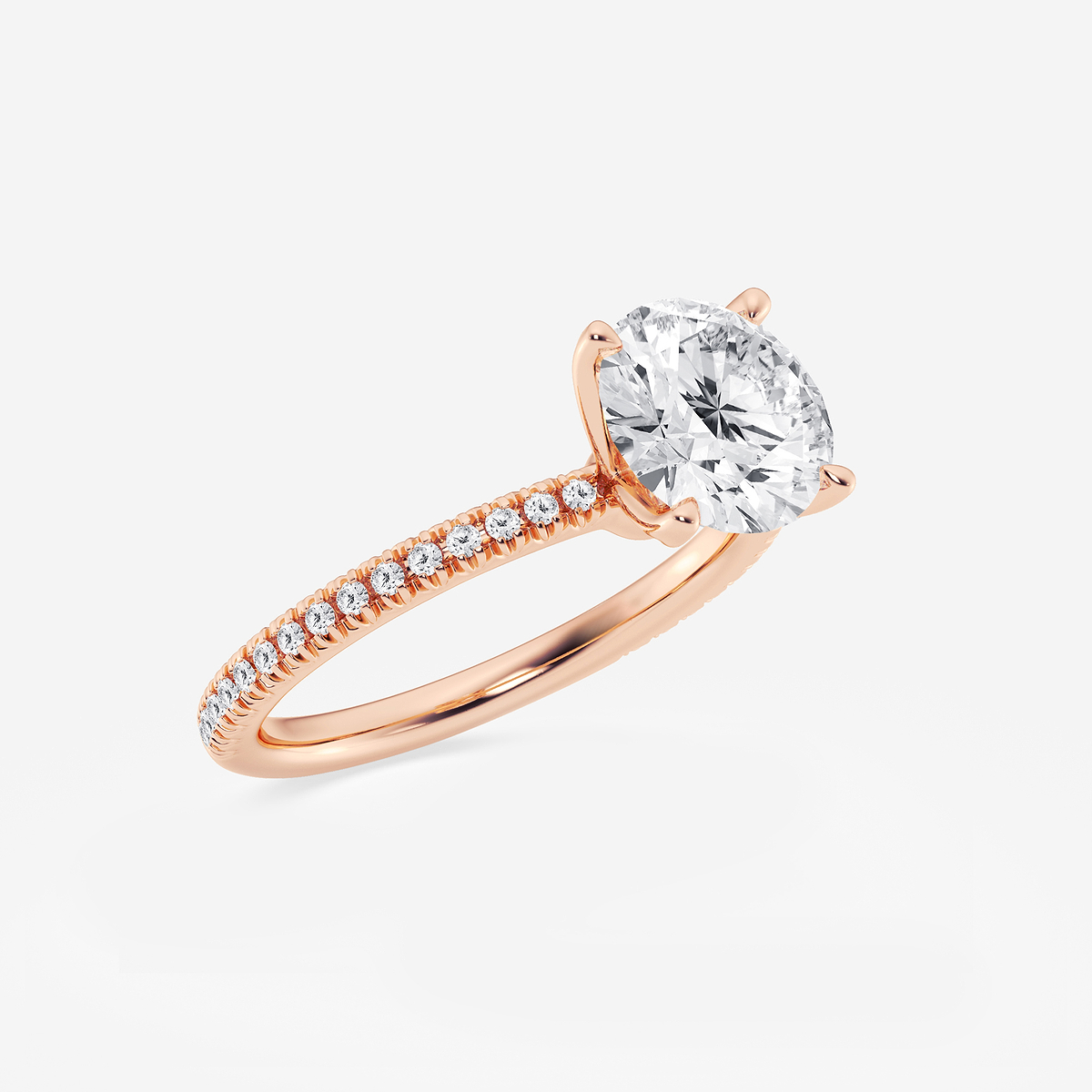Additional Image 1 for  2 1/6 ctw Round Lab Grown Diamond Scalloped classic Pave Solitaire Engagement Ring with Side Stones