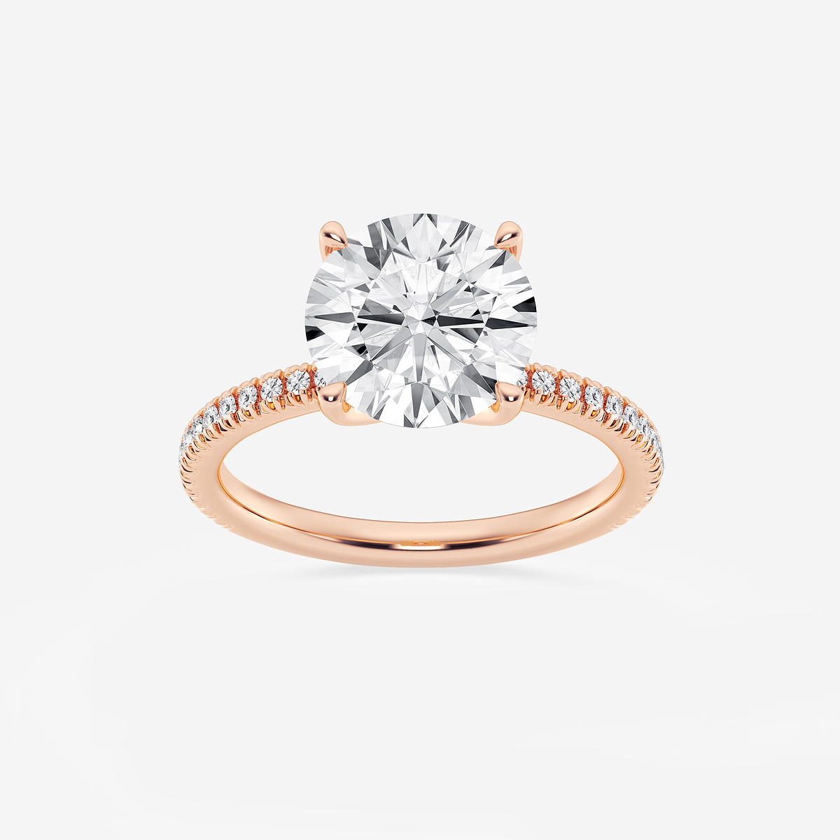 3 1/5 ctw Round Lab Grown Diamond Scalloped classic Pave Solitaire Engagement Ring with Side Stones
