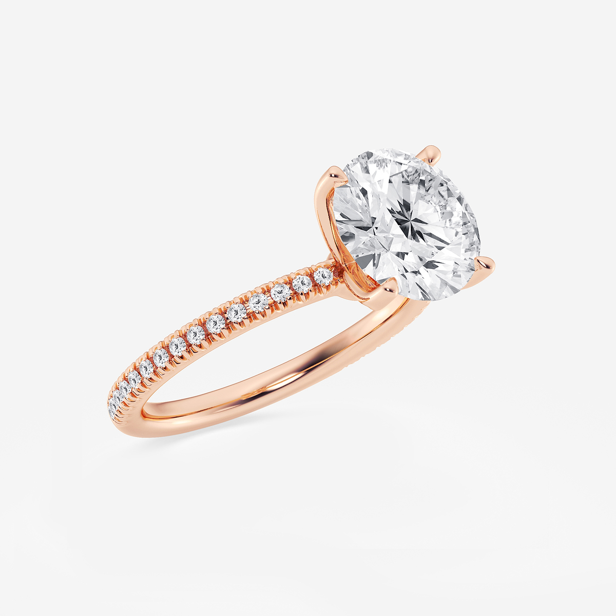 Additional Image 1 for  3 1/5 ctw Round Lab Grown Diamond Scalloped classic Pave Solitaire Engagement Ring with Side Stones