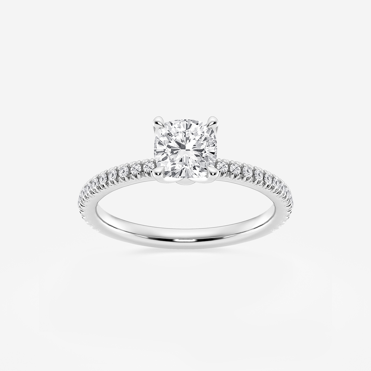 1 1/6 ctw Cushion Lab Grown Diamond Scalloped classic Pave Solitaire Engagement Ring with Side Stones
