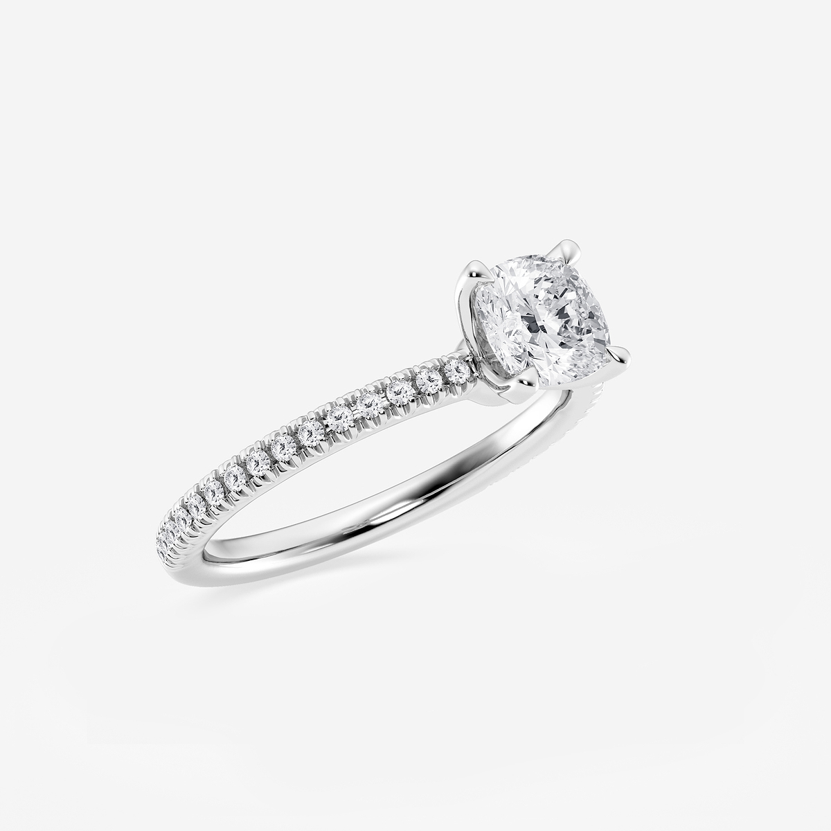 Additional Image 1 for  1 1/6 ctw Cushion Lab Grown Diamond Scalloped classic Pave Solitaire Engagement Ring with Side Stones