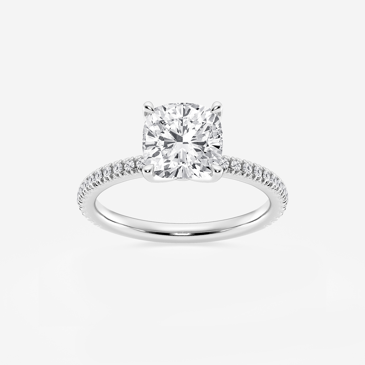 2 1/6 ctw Cushion Lab Grown Diamond Scalloped classic Pave Solitaire Engagement Ring with Side Stones