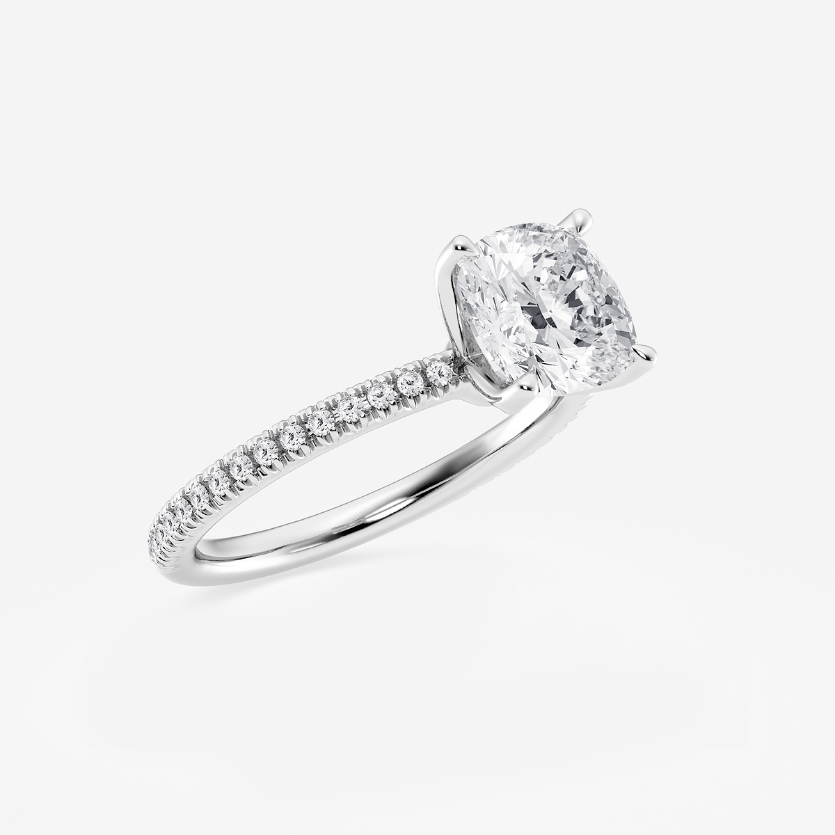 Additional Image 1 for  2 1/6 ctw Cushion Lab Grown Diamond Scalloped classic Pave Solitaire Engagement Ring with Side Stones
