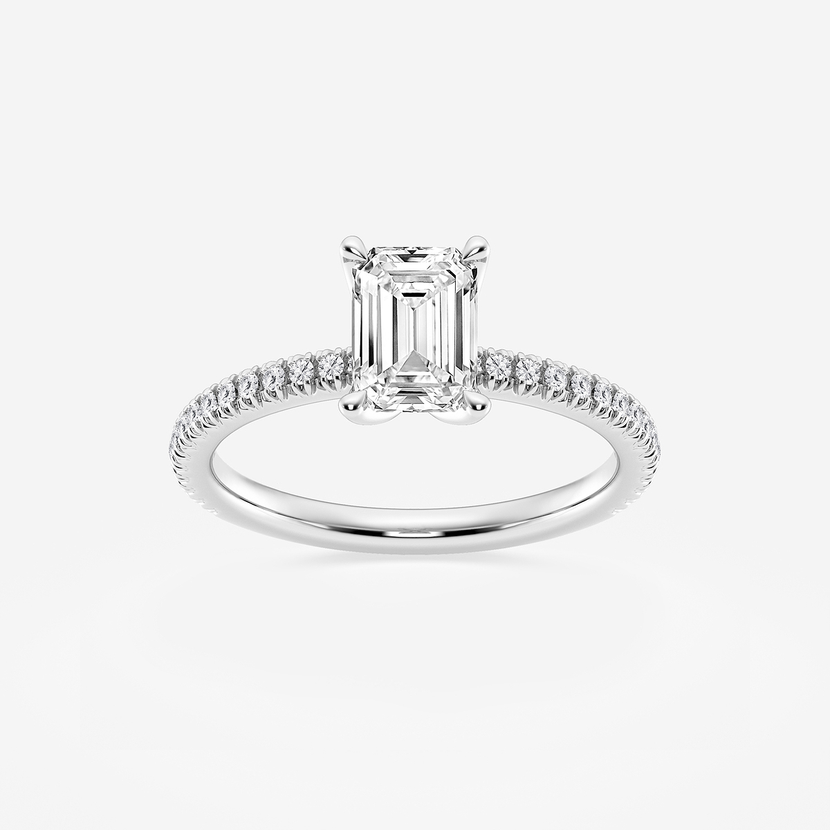 1 1/6 ctw Emerald Lab Grown Diamond Scalloped classic Pave Solitaire Engagement Ring with Side Stones