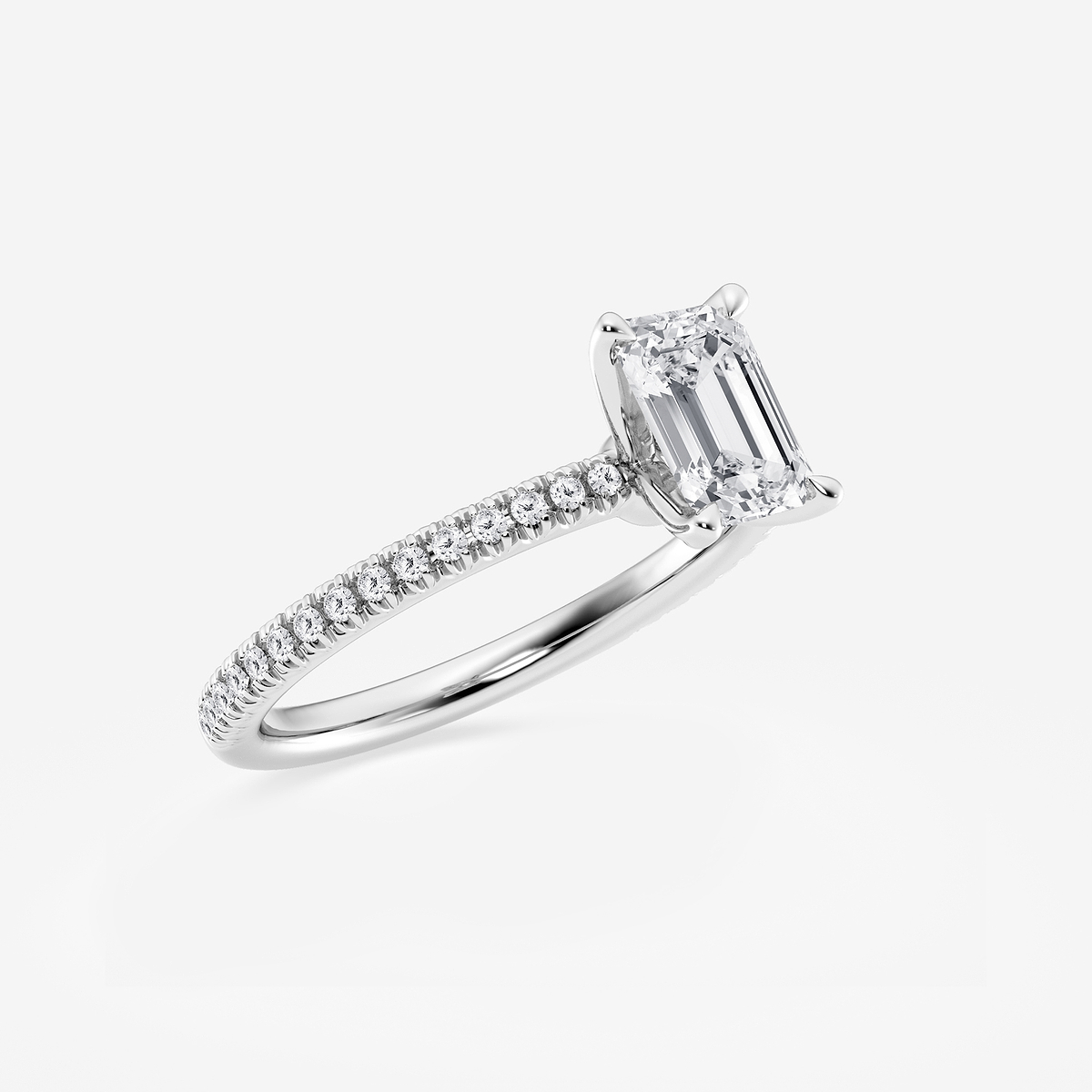Additional Image 1 for  1 1/6 ctw Emerald Lab Grown Diamond Scalloped classic Pave Solitaire Engagement Ring with Side Stones