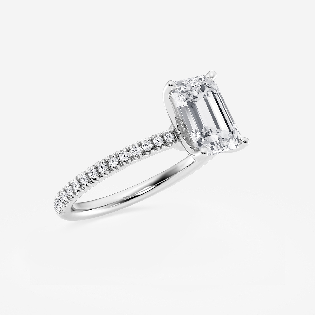 Additional Image 1 for  2 1/6 ctw Emerald Lab Grown Diamond Scalloped classic Pave Solitaire Engagement Ring with Side Stones