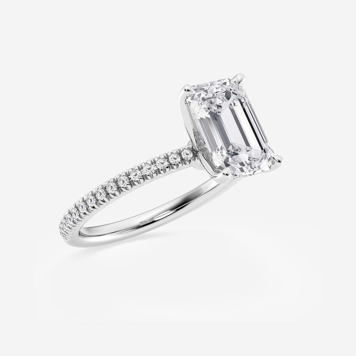 Additional Image 1 for  3 1/5 ctw Emerald Lab Grown Diamond Scalloped classic Pave Solitaire Engagement Ring with Side Stones