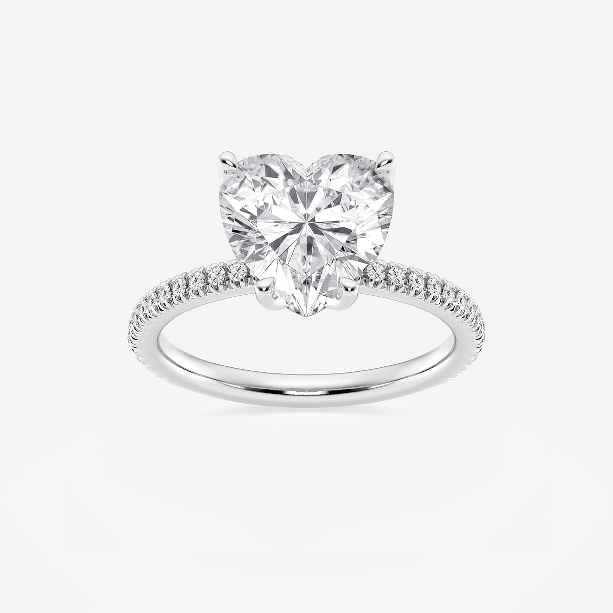 3 1/5 ctw Heart Lab Grown Diamond Scalloped classic Pave Solitaire Engagement Ring with Side Stones