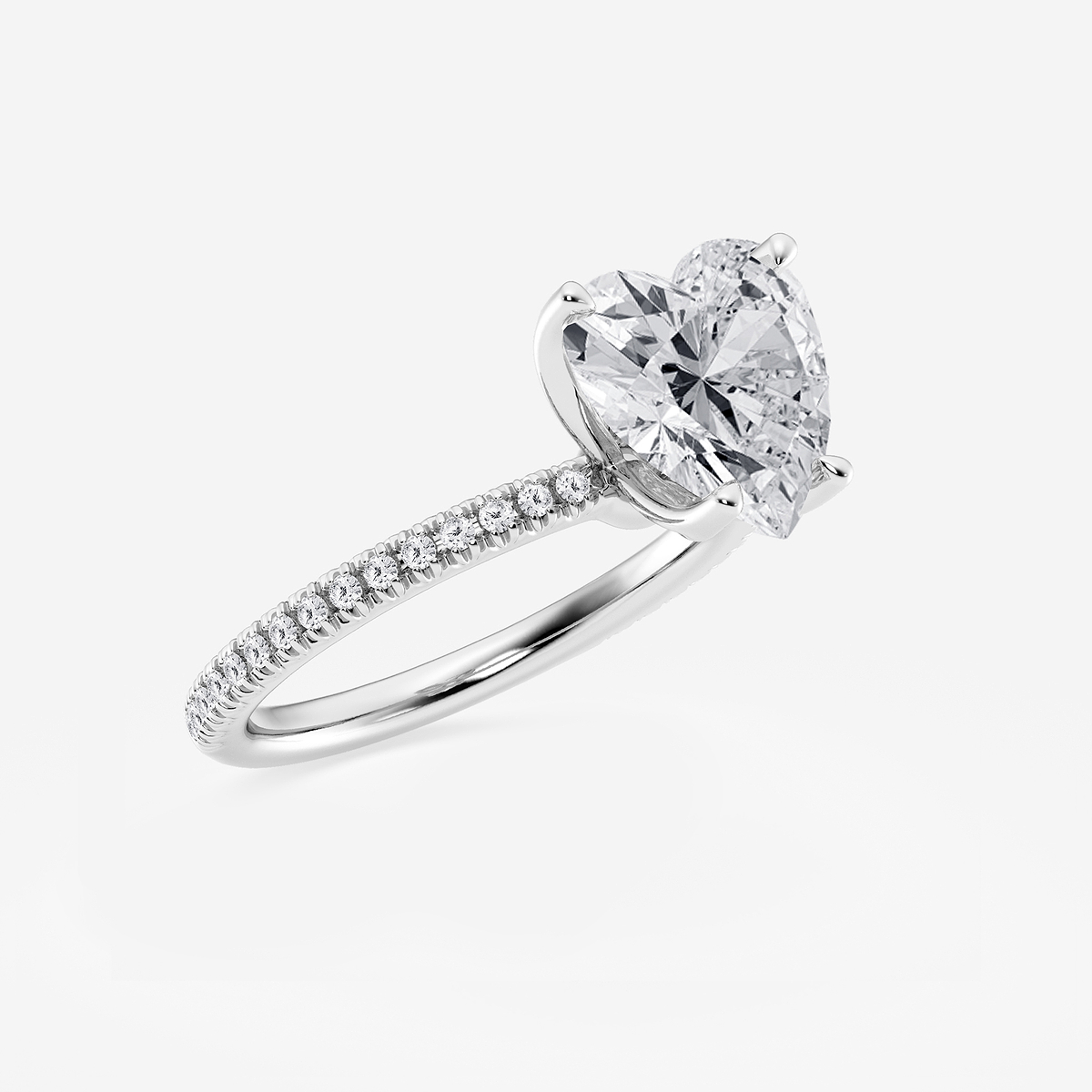 Additional Image 1 for  3 1/5 ctw Heart Lab Grown Diamond Scalloped classic Pave Solitaire Engagement Ring with Side Stones
