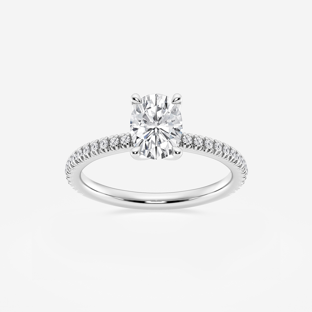 1 1/6 ctw Oval Lab Grown Diamond Scalloped classic Pave Solitaire Engagement Ring with Side Stones
