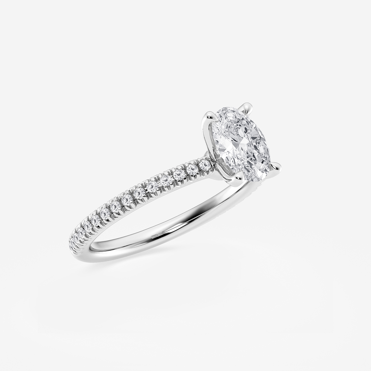 Additional Image 1 for  1 1/6 ctw Oval Lab Grown Diamond Scalloped classic Pave Solitaire Engagement Ring with Side Stones