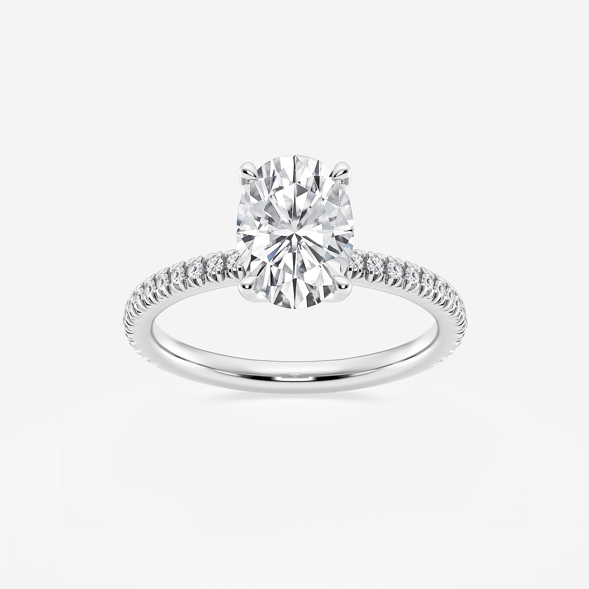 2 1/6 ctw Oval Lab Grown Diamond Scalloped classic Pave Solitaire Engagement Ring with Side Stones