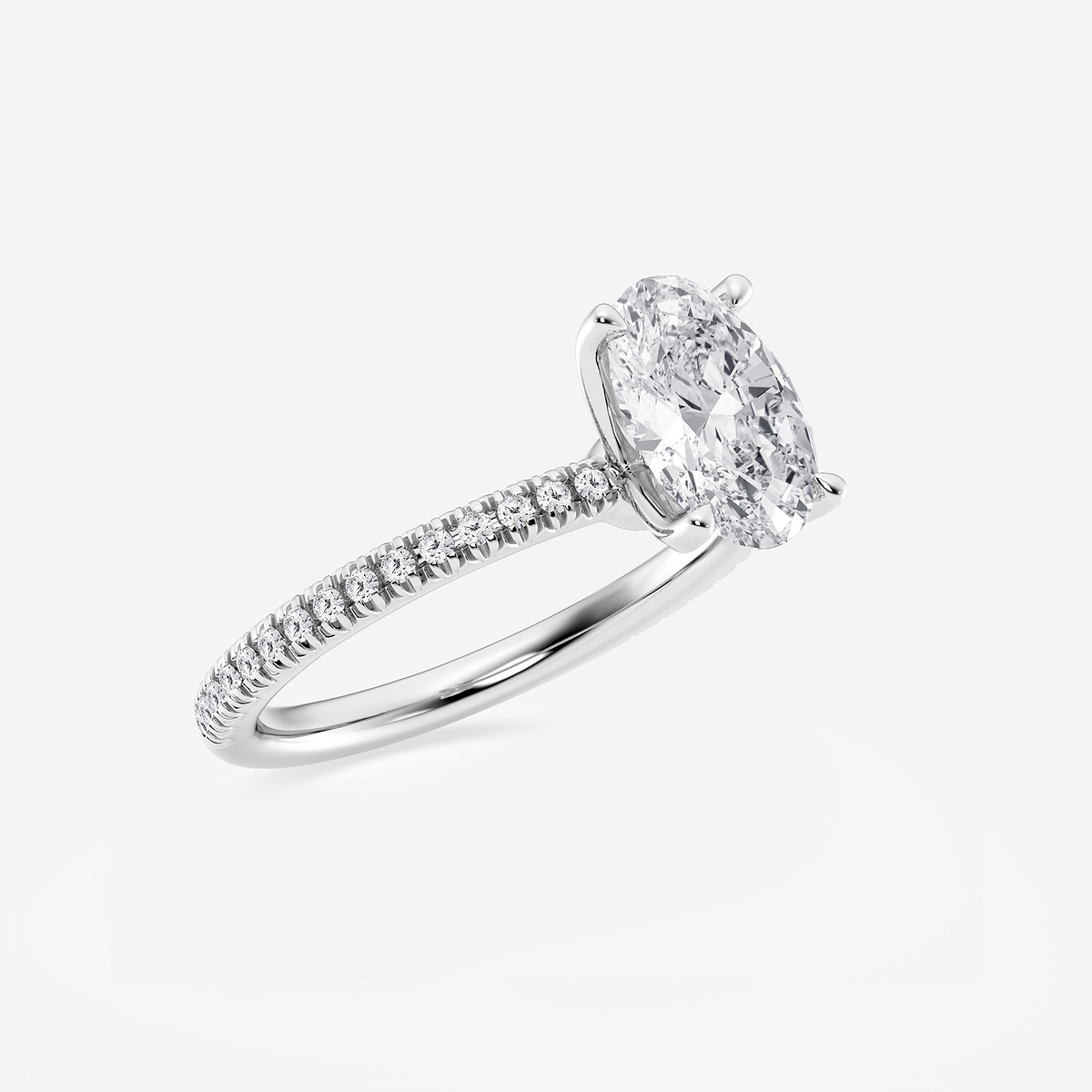 Additional Image 1 for  2 1/6 ctw Oval Lab Grown Diamond Scalloped classic Pave Solitaire Engagement Ring with Side Stones