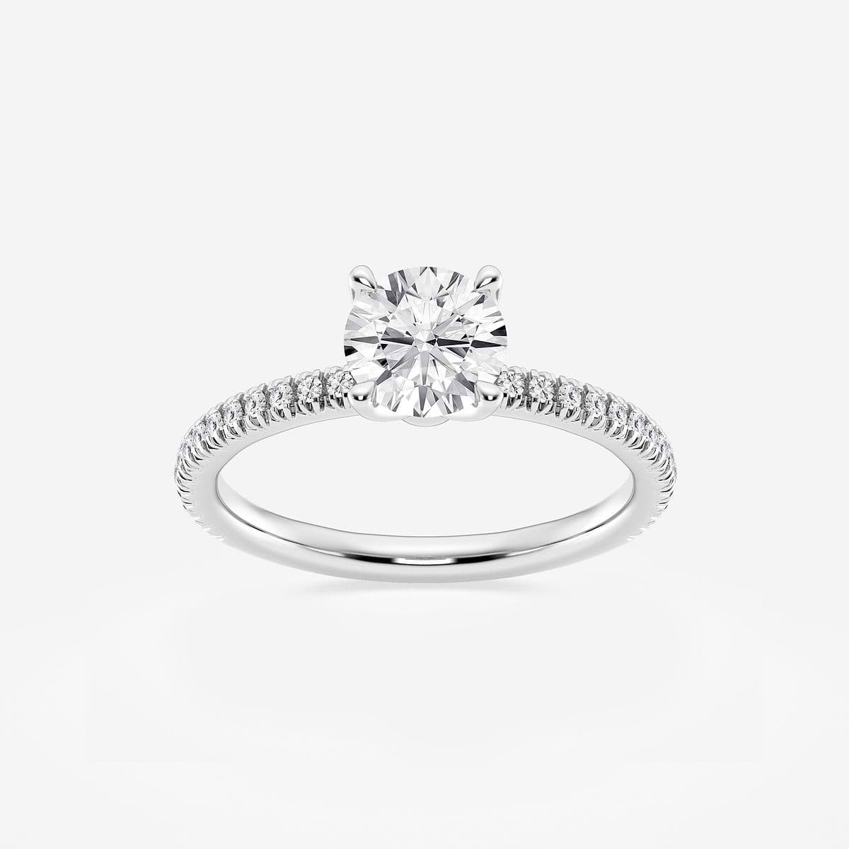 1 1/6 ctw Round Lab Grown Diamond Scalloped classic Pave Solitaire Engagement Ring with Side Stones