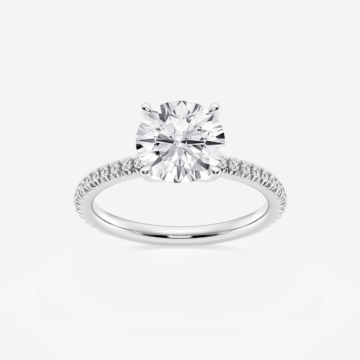 2 1/6 ctw Round Lab Grown Diamond Scalloped classic Pave Solitaire Engagement Ring with Side Stones