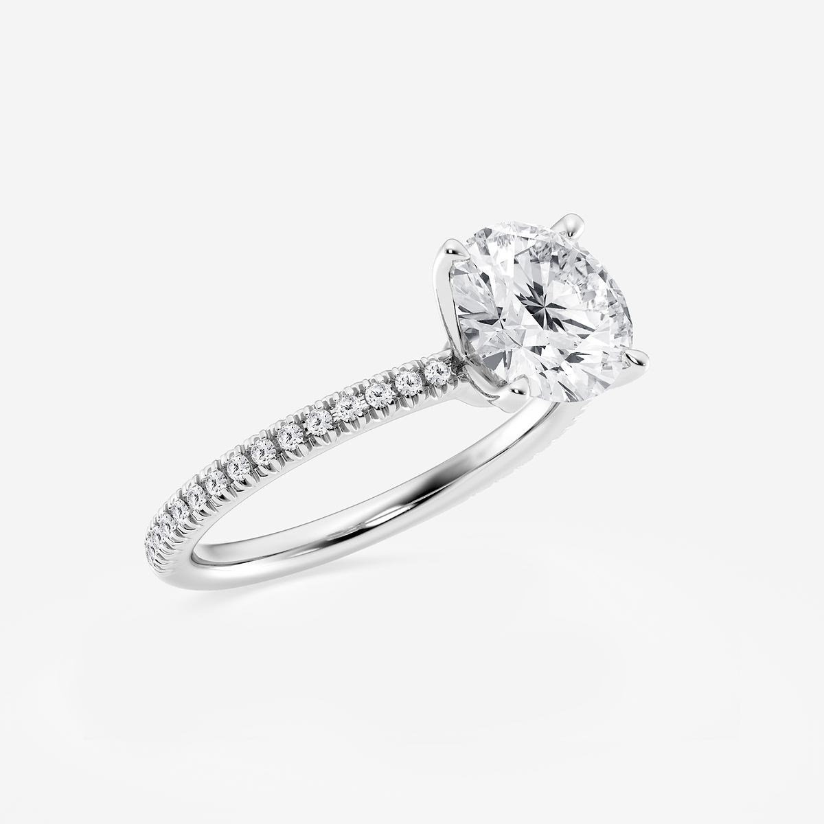 Additional Image 1 for  2 1/6 ctw Round Lab Grown Diamond Scalloped classic Pave Solitaire Engagement Ring with Side Stones