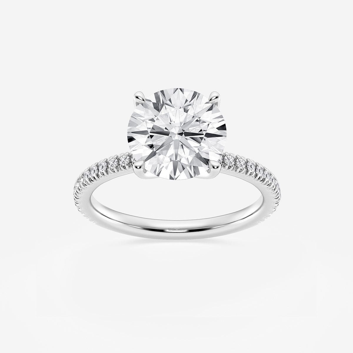 3 1/5 ctw Round Lab Grown Diamond Scalloped classic Pave Solitaire Engagement Ring with Side Stones