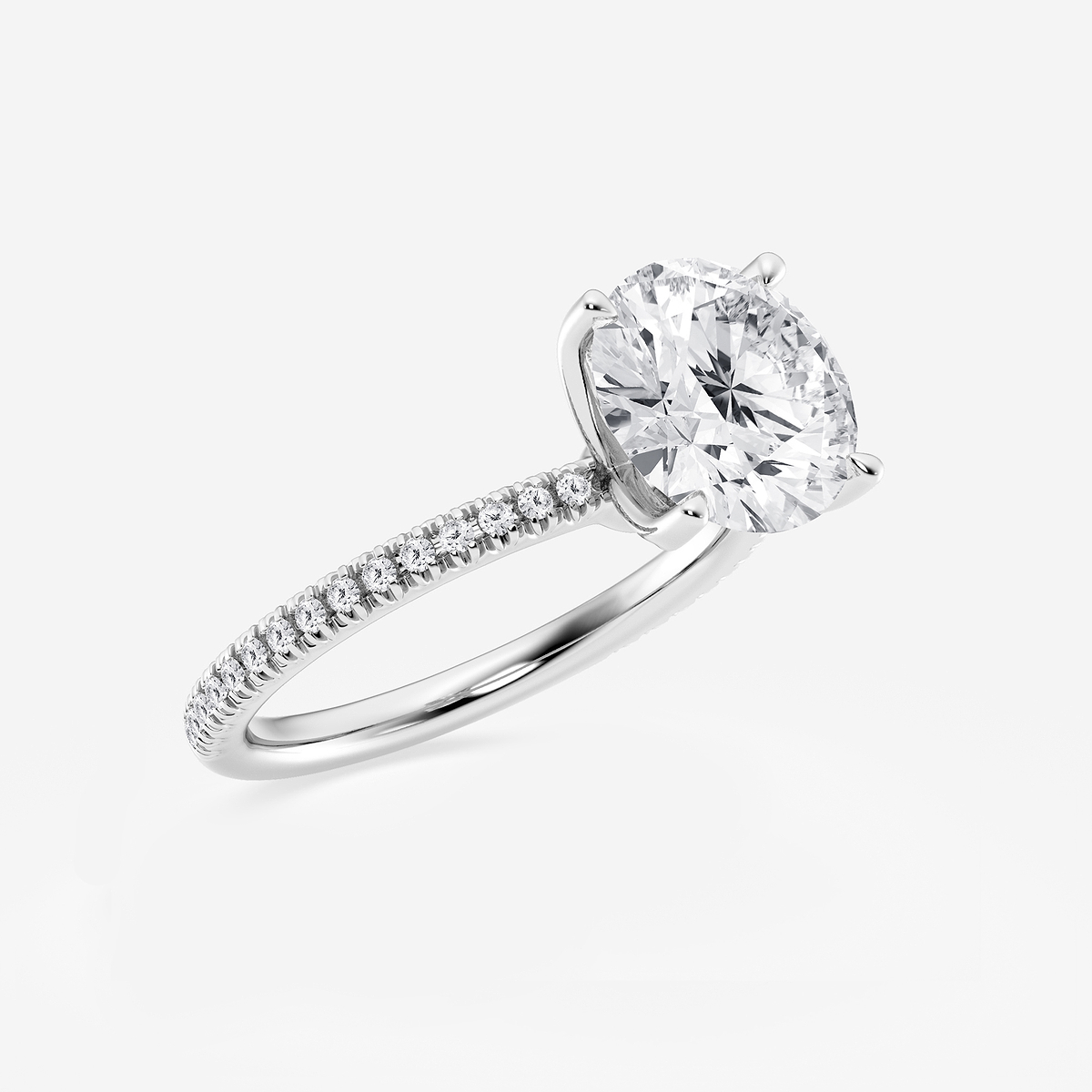 Additional Image 1 for  3 1/5 ctw Round Lab Grown Diamond Scalloped classic Pave Solitaire Engagement Ring with Side Stones