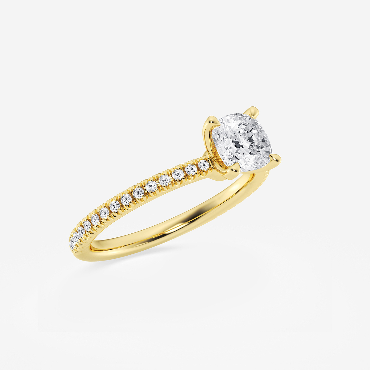 Additional Image 1 for  1 1/6 ctw Cushion Lab Grown Diamond Scalloped classic Pave Solitaire Engagement Ring with Side Stones