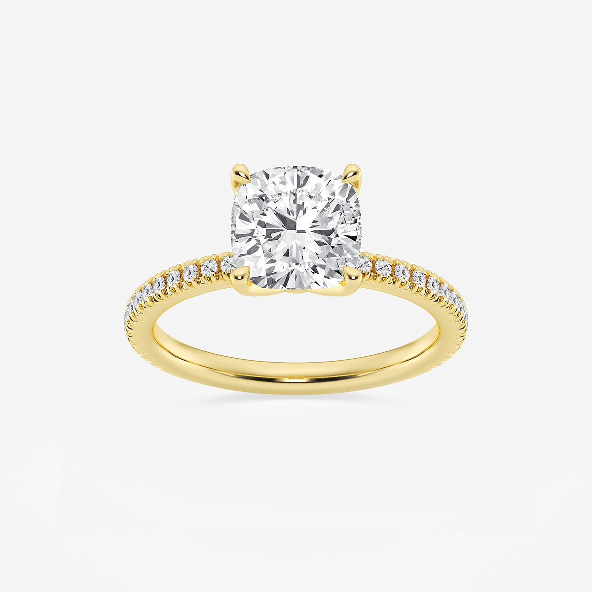 2 1/6 ctw Cushion Lab Grown Diamond Scalloped classic Pave Solitaire Engagement Ring with Side Stones