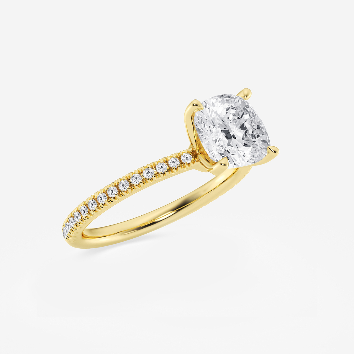 Additional Image 1 for  2 1/6 ctw Cushion Lab Grown Diamond Scalloped classic Pave Solitaire Engagement Ring with Side Stones