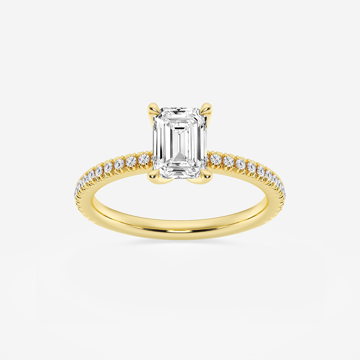 1 1/6 ctw Emerald Lab Grown Diamond Scalloped classic Pave Solitaire Engagement Ring with Side Stones