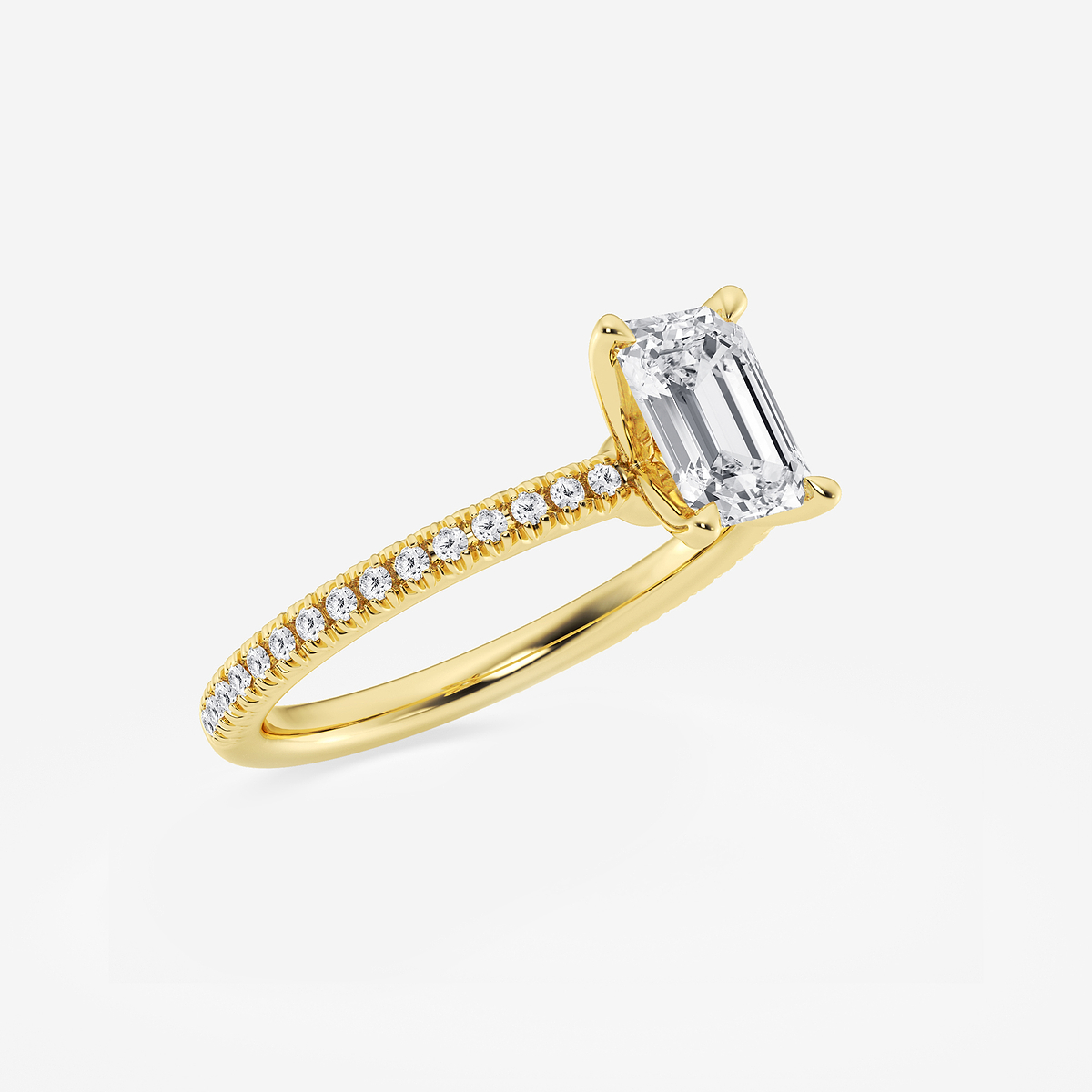 Additional Image 1 for  1 1/6 ctw Emerald Lab Grown Diamond Scalloped classic Pave Solitaire Engagement Ring with Side Stones
