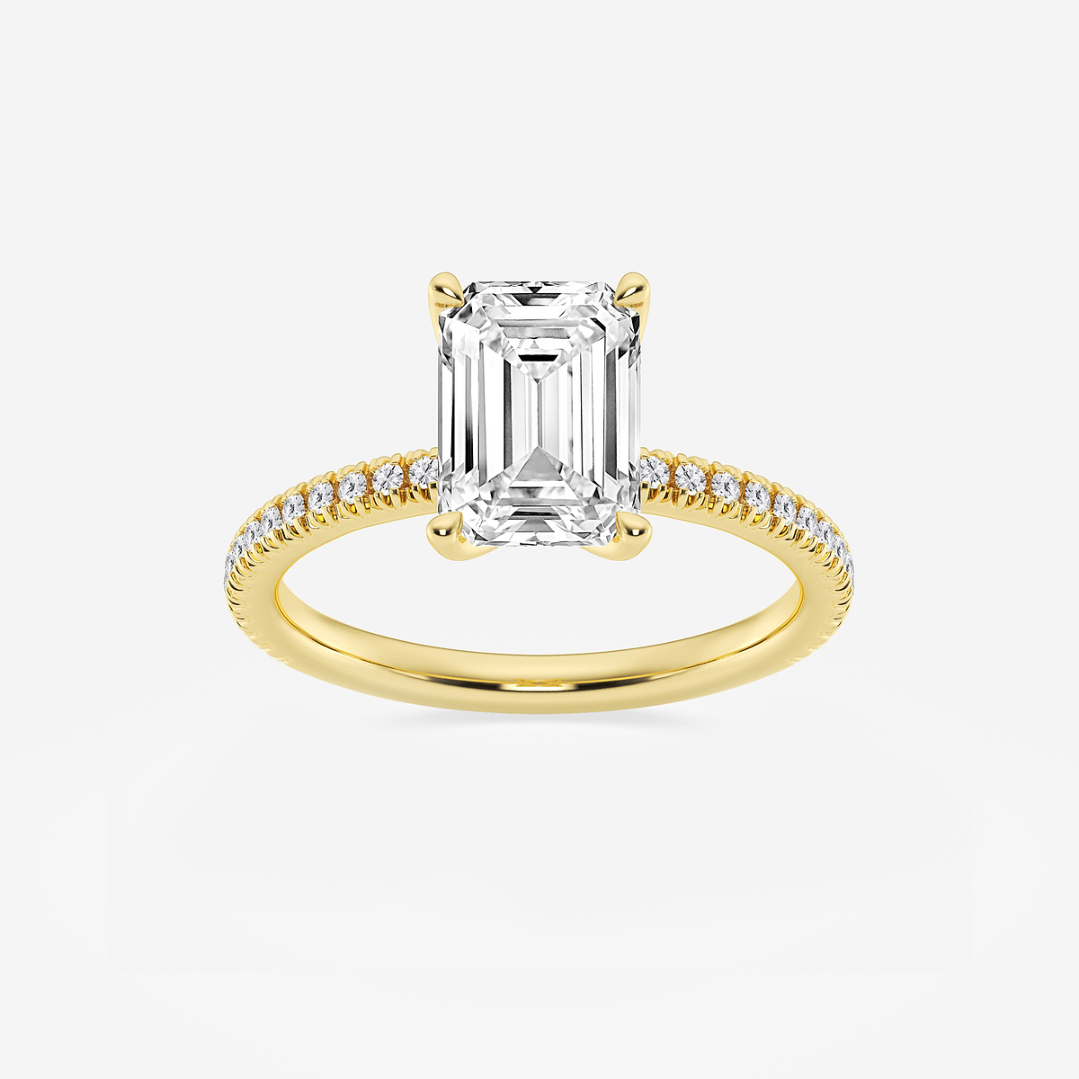 2 1/6 ctw Emerald Lab Grown Diamond Scalloped classic Pave Solitaire Engagement Ring with Side Stones
