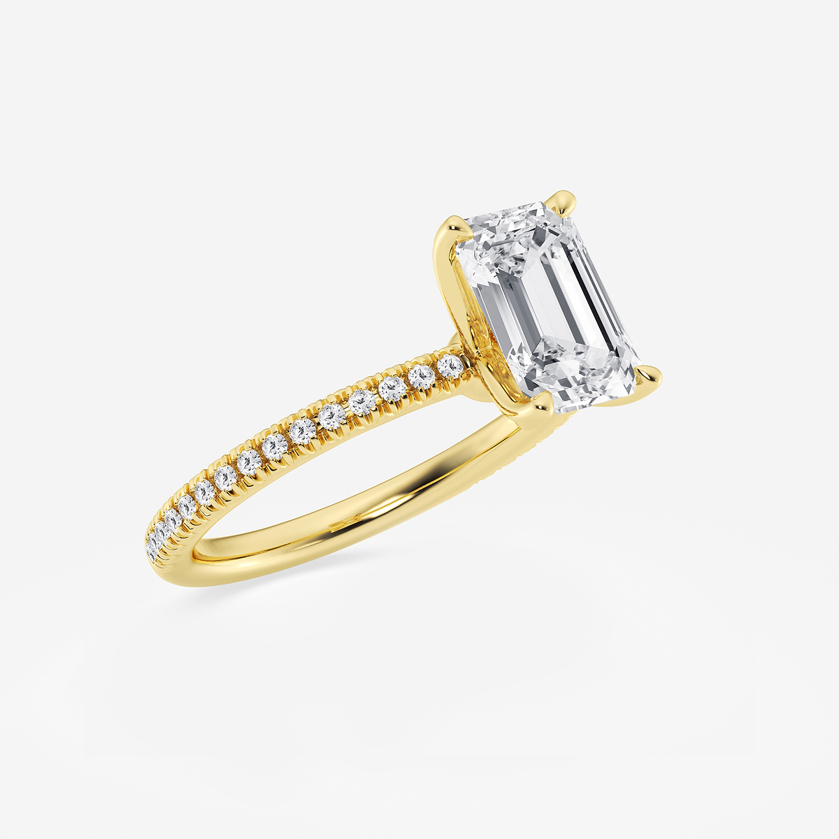 Additional Image 1 for  2 1/6 ctw Emerald Lab Grown Diamond Scalloped classic Pave Solitaire Engagement Ring with Side Stones