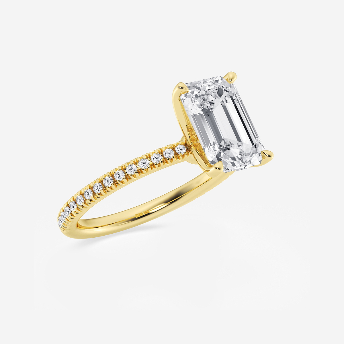Additional Image 1 for  3 1/5 ctw Emerald Lab Grown Diamond Scalloped classic Pave Solitaire Engagement Ring with Side Stones