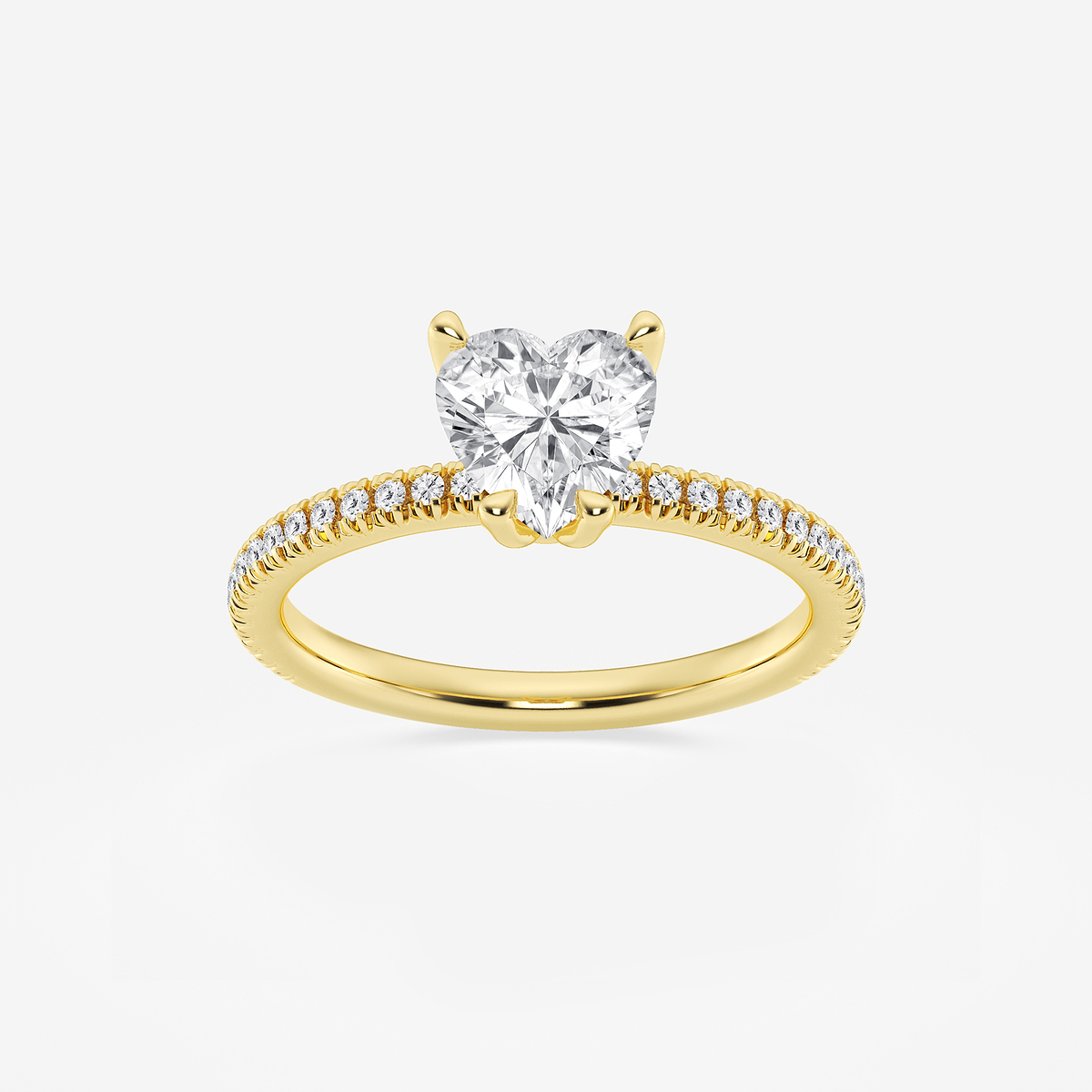 1 1/6 ctw Heart Lab Grown Diamond Scalloped classic Pave Solitaire Engagement Ring with Side Stones