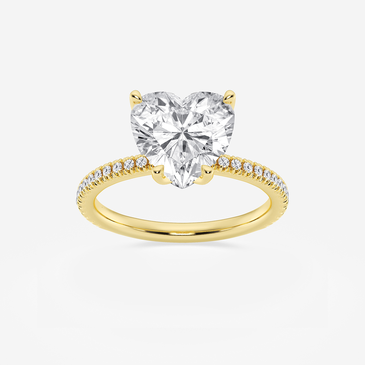 3 1/5 ctw Heart Lab Grown Diamond Scalloped classic Pave Solitaire Engagement Ring with Side Stones