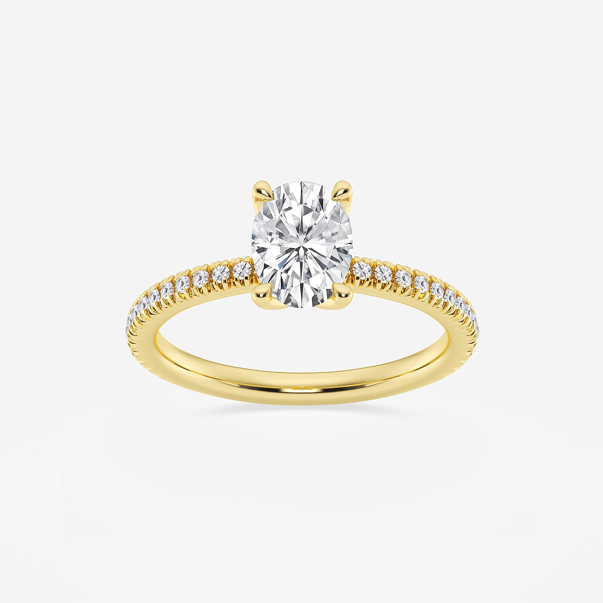 1 1/6 ctw Oval Lab Grown Diamond Scalloped classic Pave Solitaire Engagement Ring with Side Stones