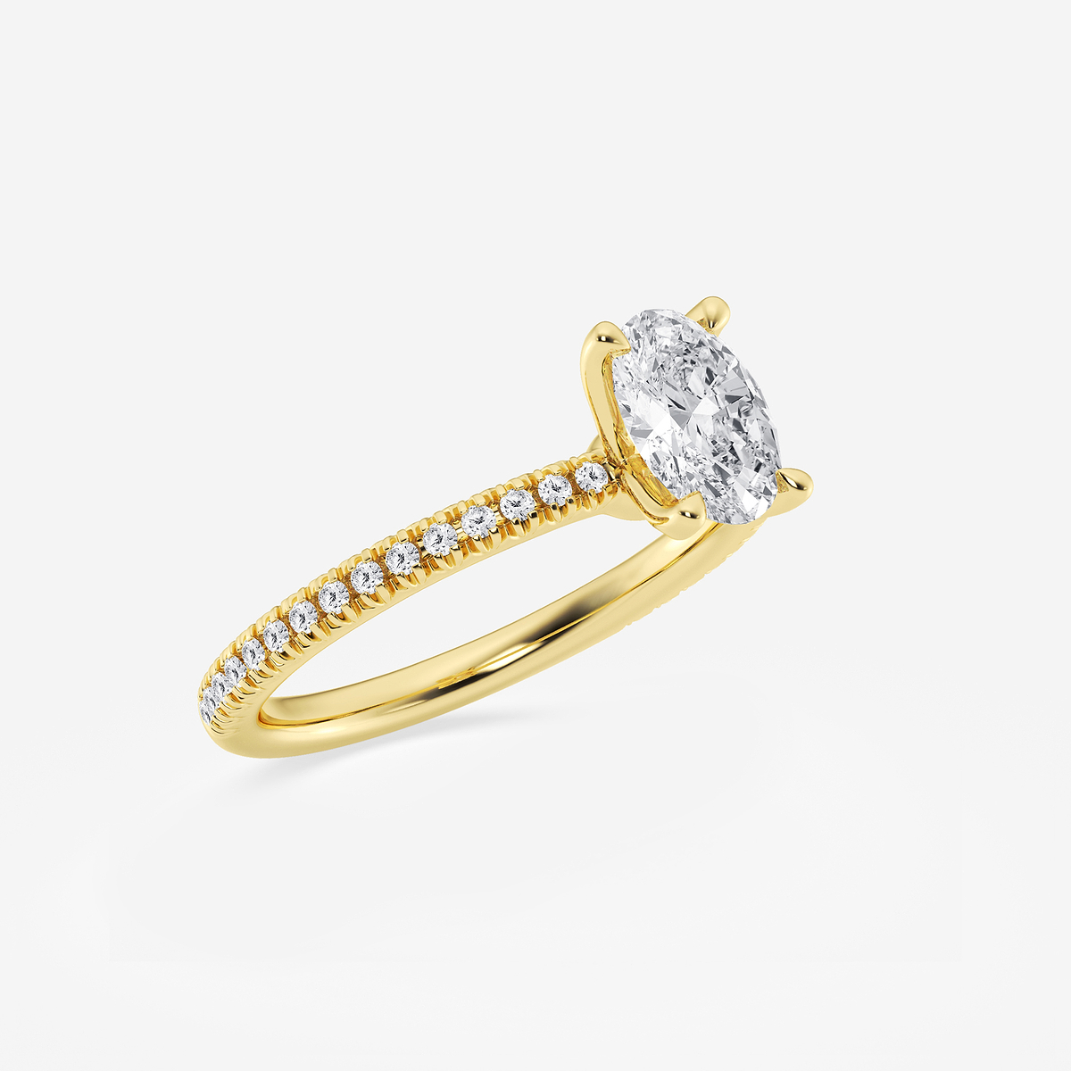 Additional Image 1 for  1 1/6 ctw Oval Lab Grown Diamond Scalloped classic Pave Solitaire Engagement Ring with Side Stones