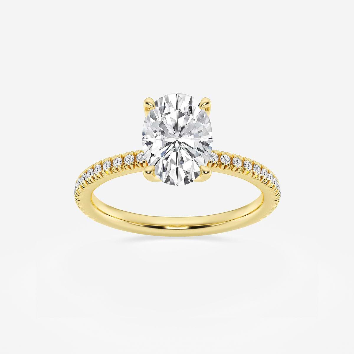 2 1/6 ctw Oval Lab Grown Diamond Scalloped classic Pave Solitaire Engagement Ring with Side Stones 14K Yellow Gold, E, VS1